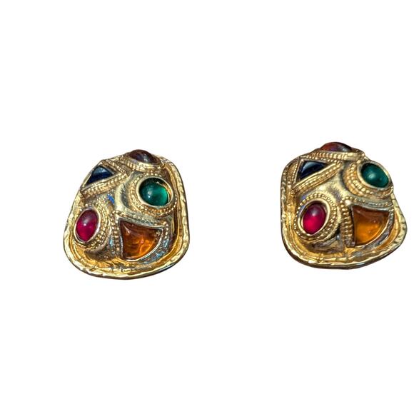 Vintage Edouard Ramboud Paris Clip Earrings Goldtonne multi color - Picture 2 of 9